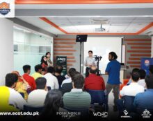 Enablers CEO Saqib Azhar addressing ECOT's students
