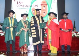 Dr Khadeeja Imran receiving her PhD degree from Punjab Governor Baleegh ur Rehman